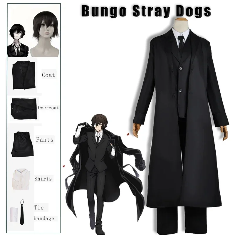 Dazai Osamu cosplay Bungo bezpańskie psy kostium długa kurtka płaszcz garnitur dla dorosłych mężczyzn anime Halloween ubrania świąteczne