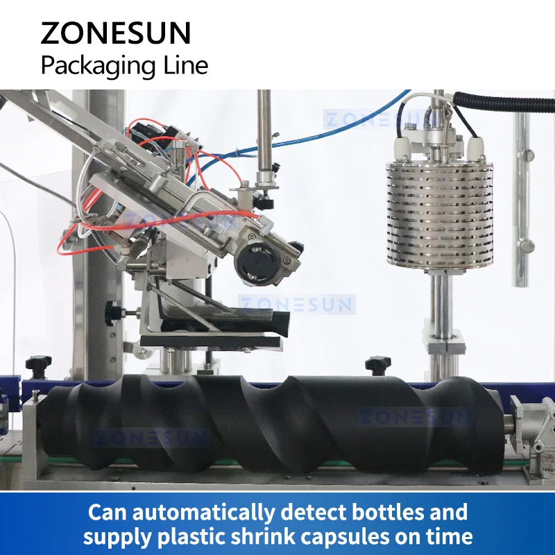 Zonesun linha de produção de embalagem de garrafa de vinho, enchimento líquido, tampa de cortiça, cápsula de pvc, termo retrátil, rotulagem redonda ZS-FAL180Z5