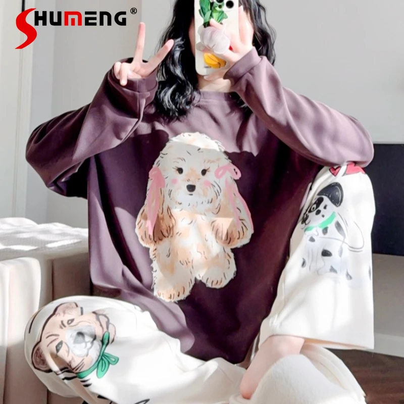 

Cute Pure Cotton Pajamas for Women Spring Autumn Long Sleeve Wearable Outside Loungewear Girls Japanese Style Homewear Set