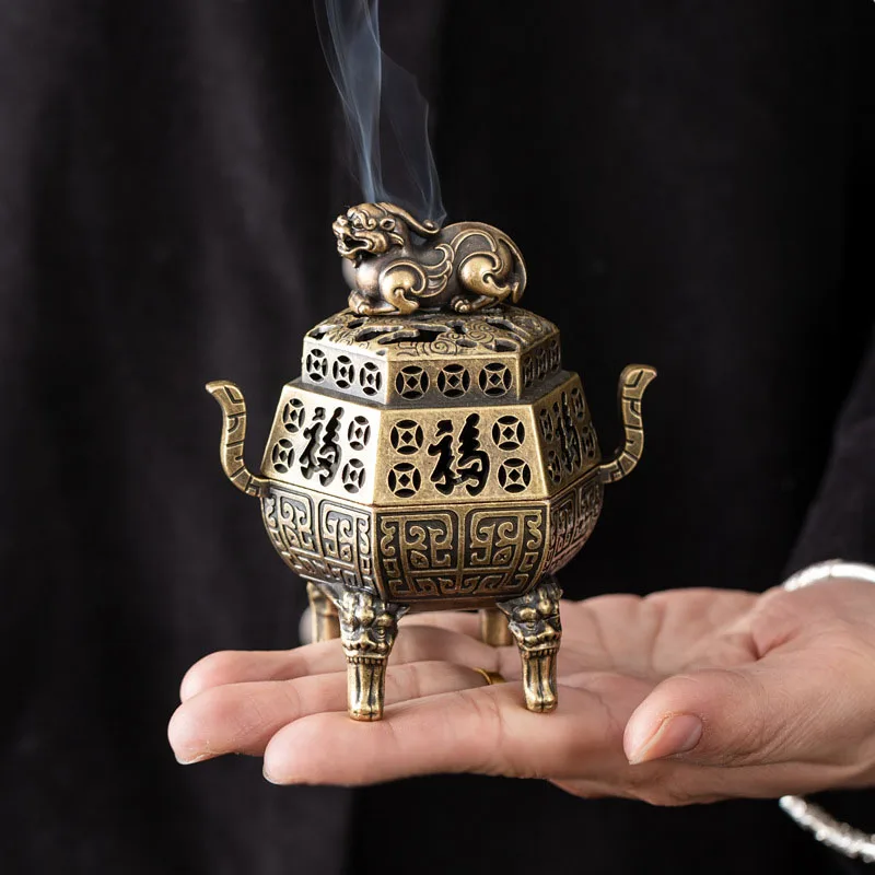 Retro Chinese Kirin Incense Burner Auspicious Beast Fortune Incense Holder Tea Ceremony Home Office Desktop Ornaments