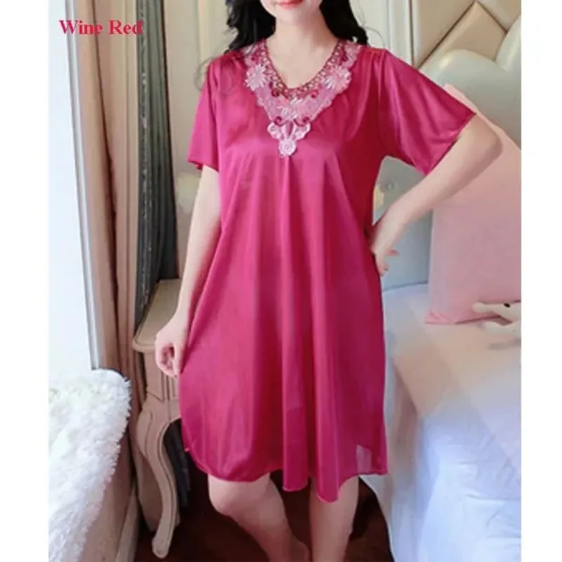 1 Pc Women Lace Stitching Loose Nightdress Summer Fashion Elegant Short Sleeve Pajamas Nightdress