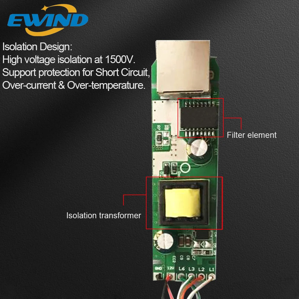 EWIND POE Splitter 10/100M IEEE802.3af/at PoE Input Voltage 44-57V Output DC 12V 2A for IP Camera Wireless AP or Non-POE Device