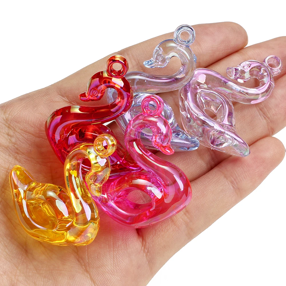 5 Stück gemischte Farben transparente Farbverlauf-Acryl-Schwan-Anhänger im niedlichen Y2K-Stil für Handarbeiten und DIY-Schmuckzubehör – Detail 4