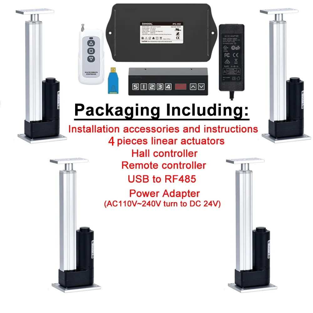 3000N Load 4Pieces Linear Actuators with Synchronous Control Hall Controller Set(1V4) 30kg~300kg DC24V 50MM~1600MM Stroke