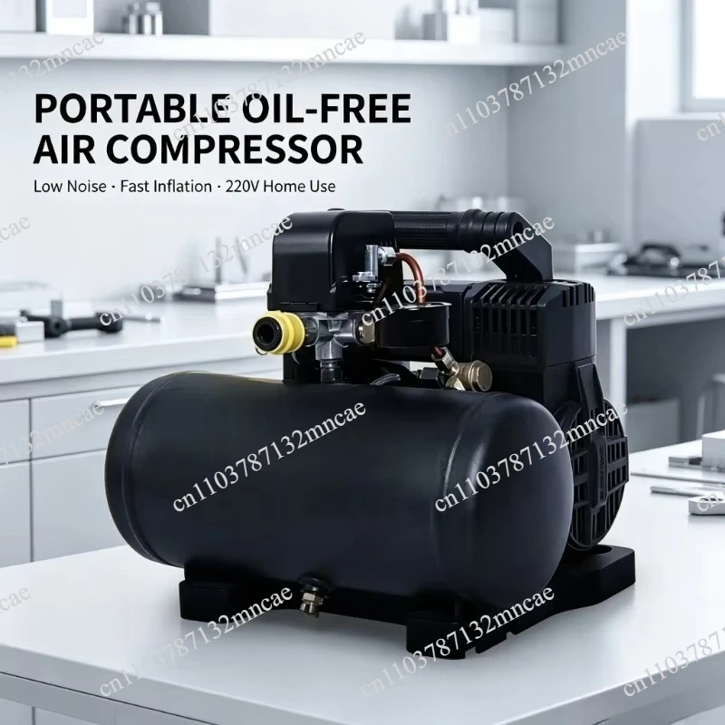 220V Portable Oil Free Silent Air Compressor, Mini Low Noise Air Pump for Home Woodworking Paint Spraying