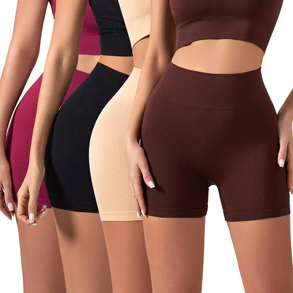 Shorts finos sem costura para mulheres, cintura alta, levantamento do quadril, calças justas de fitness, treino de ginástica, ciclismo, moda ioga