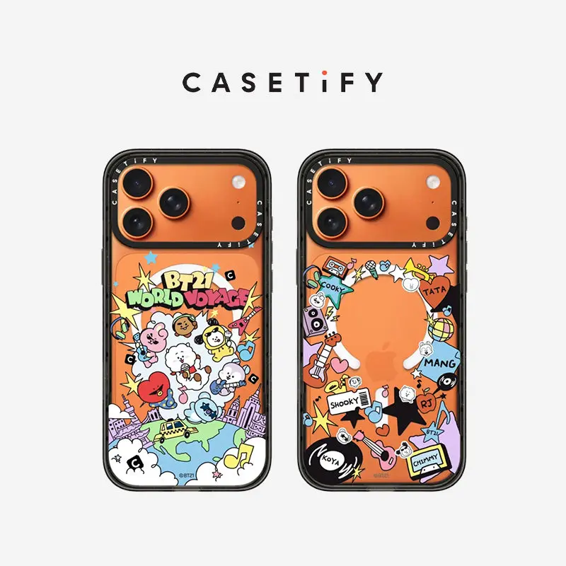 Coque magnétique antichute CASETiFY BT21 avec autocollants/série imprimée pour iPhone 13 14 15 16 17 Pro Max Air Plus – Housse de protection
