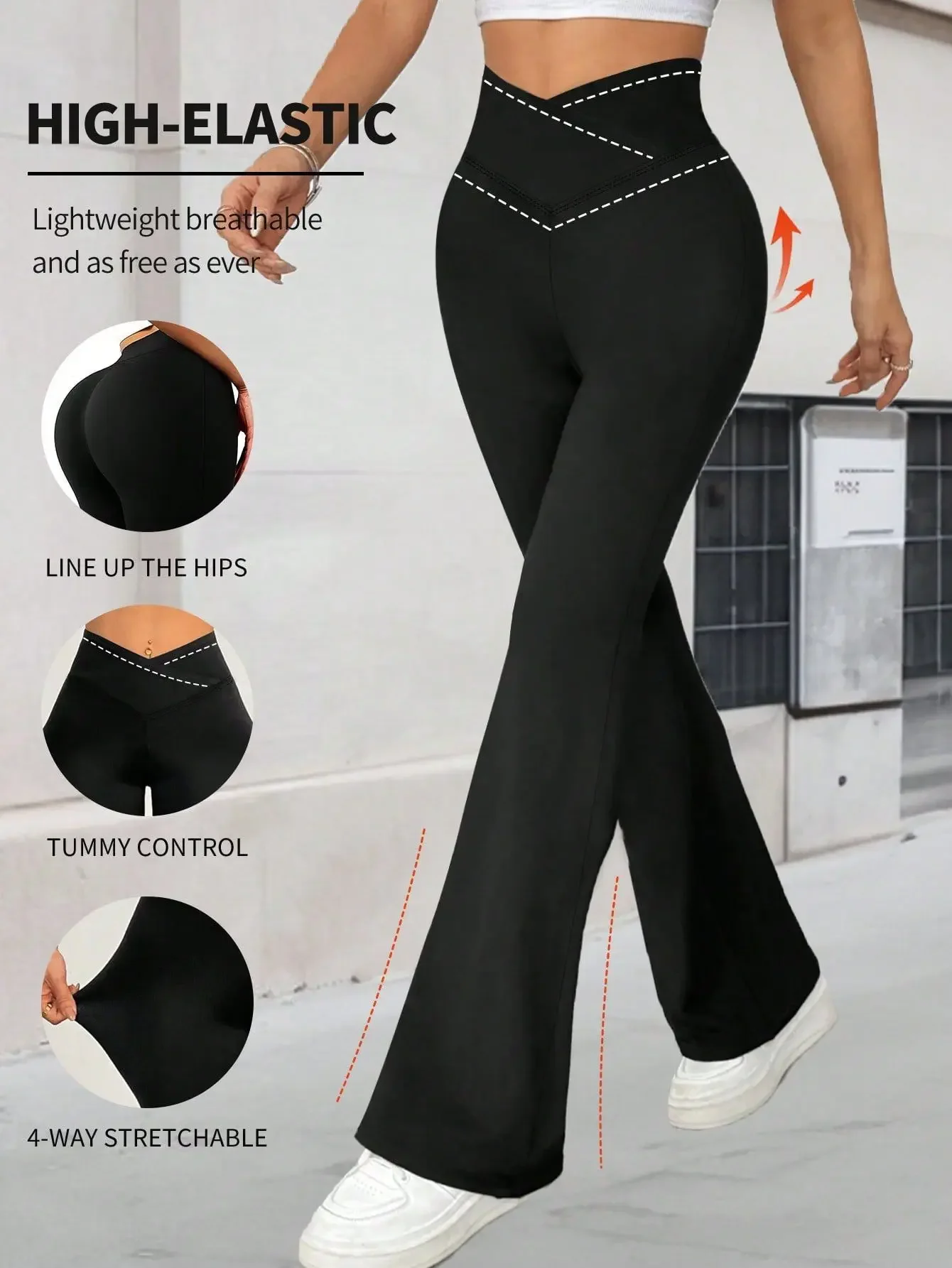 Leggings da yoga a vita alta da palestra per donna Pantaloni da sollevamento per bottino Sensazione nuda Pantaloni da allenamento per gambe svasate ad alta elasticità per vestibilità ampia drappeggiata