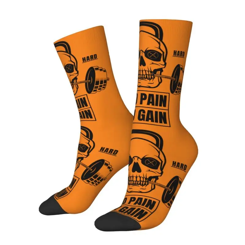 No Pain No Gain Men's Crew Socks Unisex Kawaii Bodybuilding Fitness Gym Spring Summer Autumn Winter Dress Socks