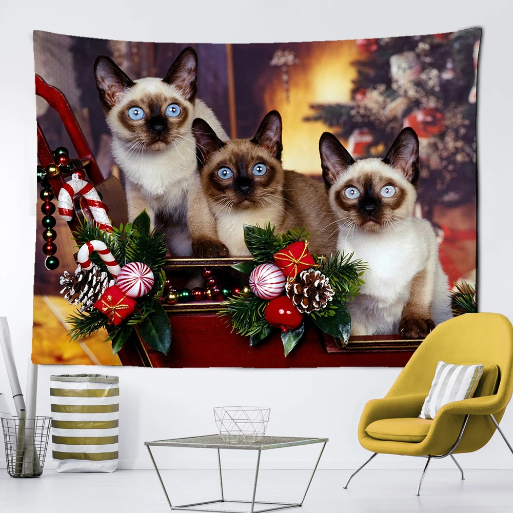 

Christmas Cat Tapestry Funny Cute Animal Tapestry Wall Hanging Party Scene Decoration Cloth Tapestry Living Room Home Decor