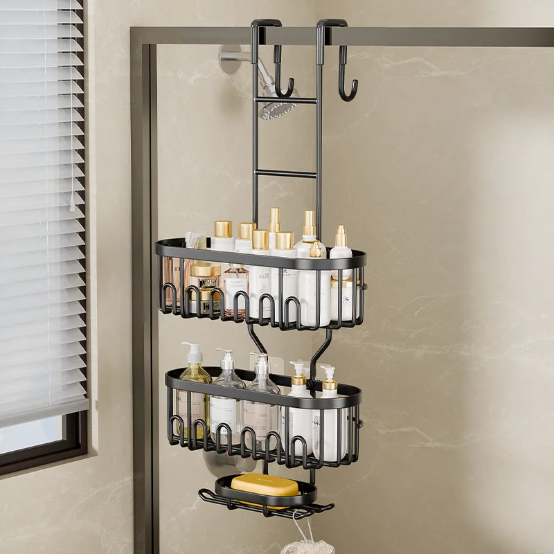 

Bathroom mesh basket rack multifunctional storage rack hanging storage rack for kitchen and restroom, mounted behind the door