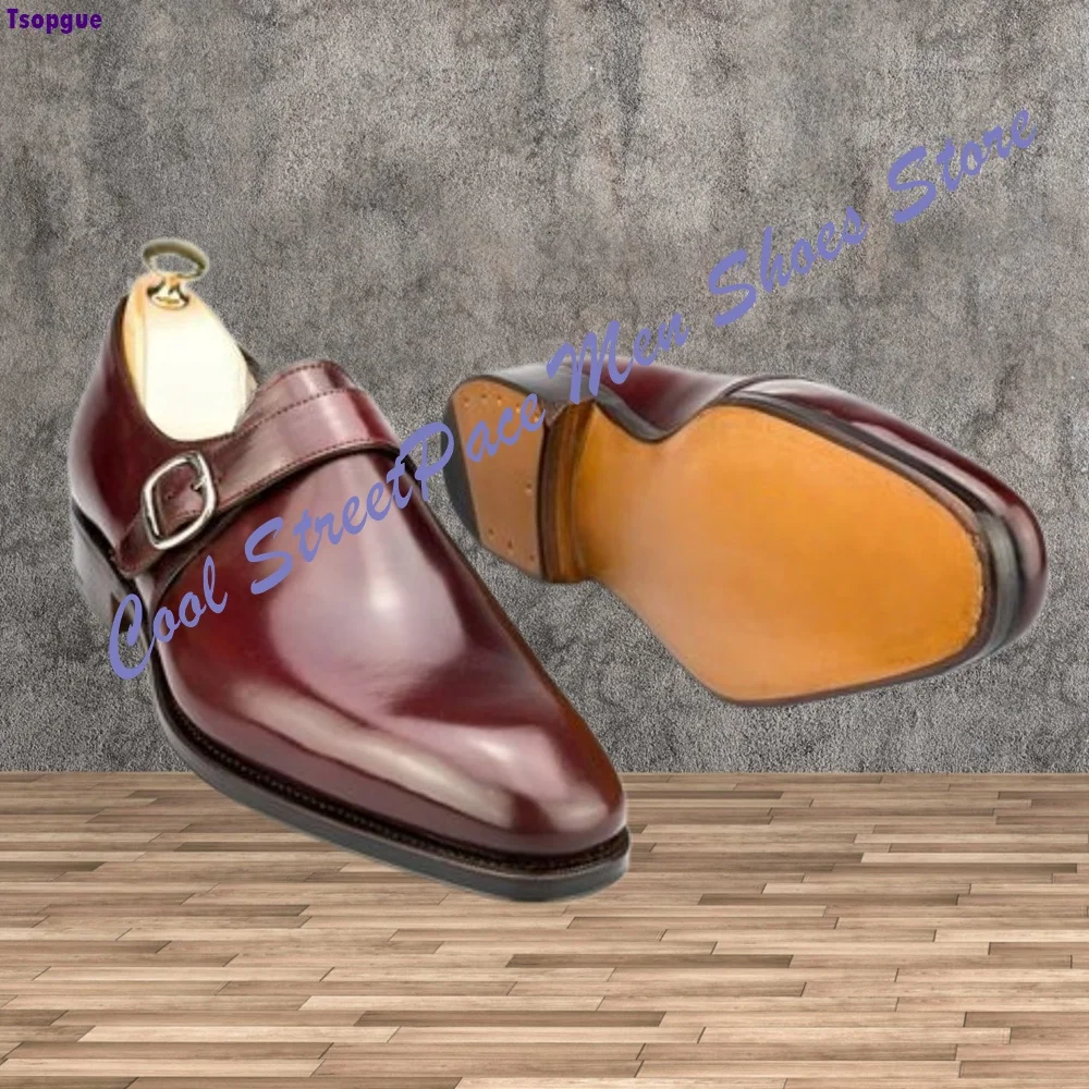 Men's Single Monk Strap Leather Dress Shoes Two Colors Black Brown Pointed Toe Slip On 2026 Formal Business Monk Shoes Office