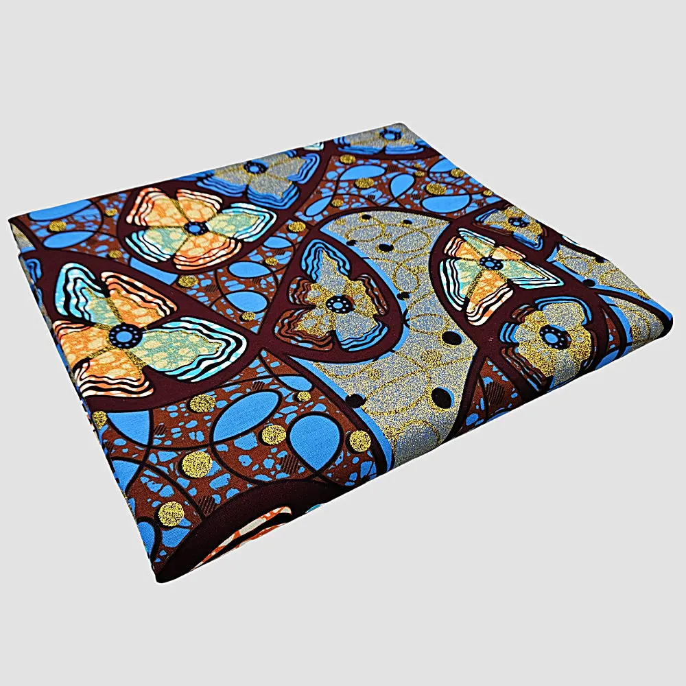 African cotton wax prints fabric, grand super Hollandais wax fabric, golden wax glitter, 6 yards per piece view 2