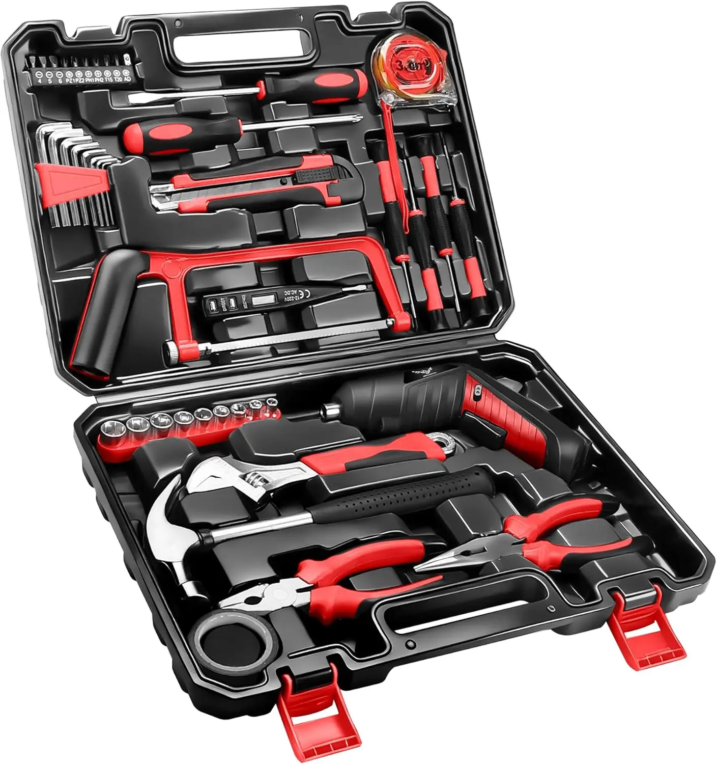 

Набор бытовых инструментов 43 в 1 с беспроводной электрической отверткой USB 3,6 В, домашний набор инструментов с аккумуляторной дрелью (красный)