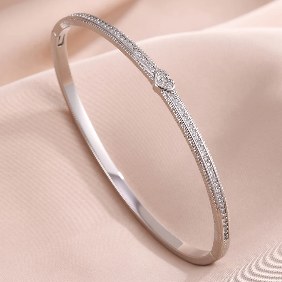 Yupsk 1/3 Stück Silberfarbene Funkelnde Zirkon-Strass Herz-Tennisarmbänder Edelstahl-Armreifen Modeschmuck – Detail 9