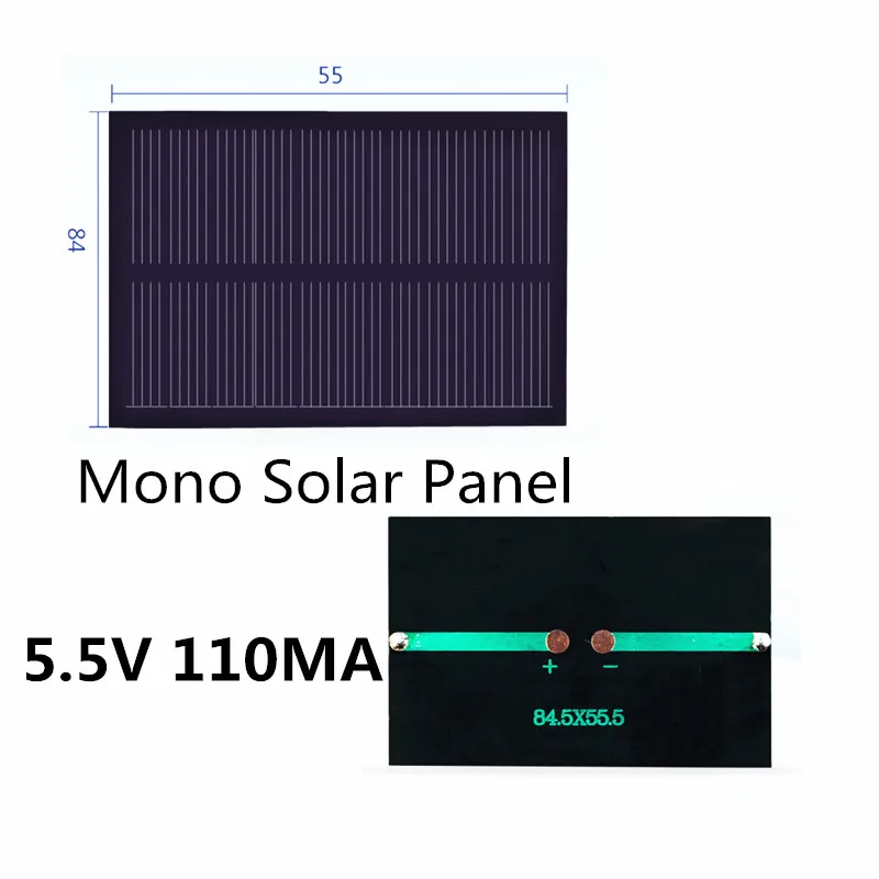 Mono Solar Panel 5.5V 100MA for 3.7V battery with DC motor DIY toy production 84*55MM