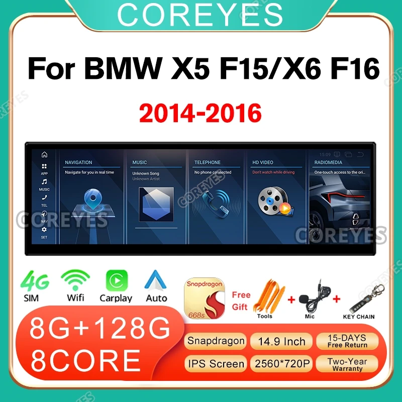 COREYES 10.25'' 14.9'' Android 13 For BMW X5 F15 X6 F16 LHD 2014-2016 NBT Car CarPlay Auto Multimedia Player GPS Navi Headunit