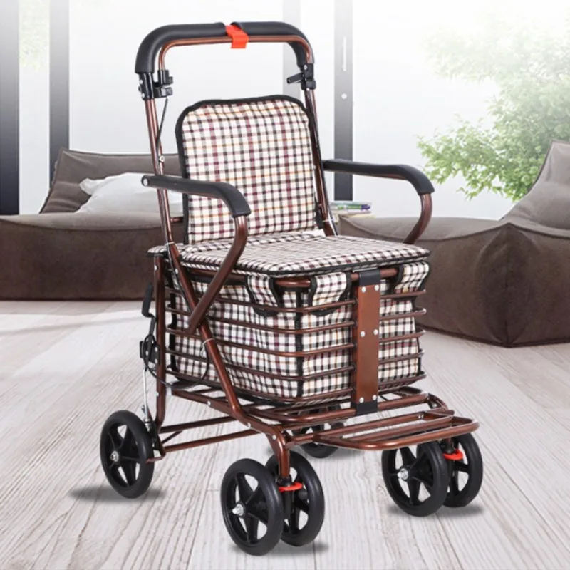 

Портативная складная тележка для покупок, удобная, устойчивая, многофункциональная, для пожилых людей, с большой вместительной сумкой для хранения