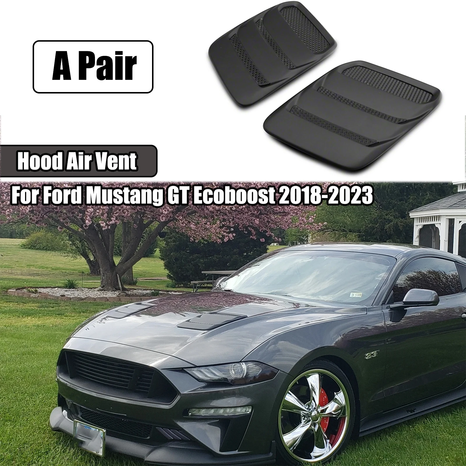 

Air Design Style Front Bonnet Hood Louver Shutter Air Vent Panel Matte Black For Ford Mustang 2018 2019 2020 2021 2022 2023