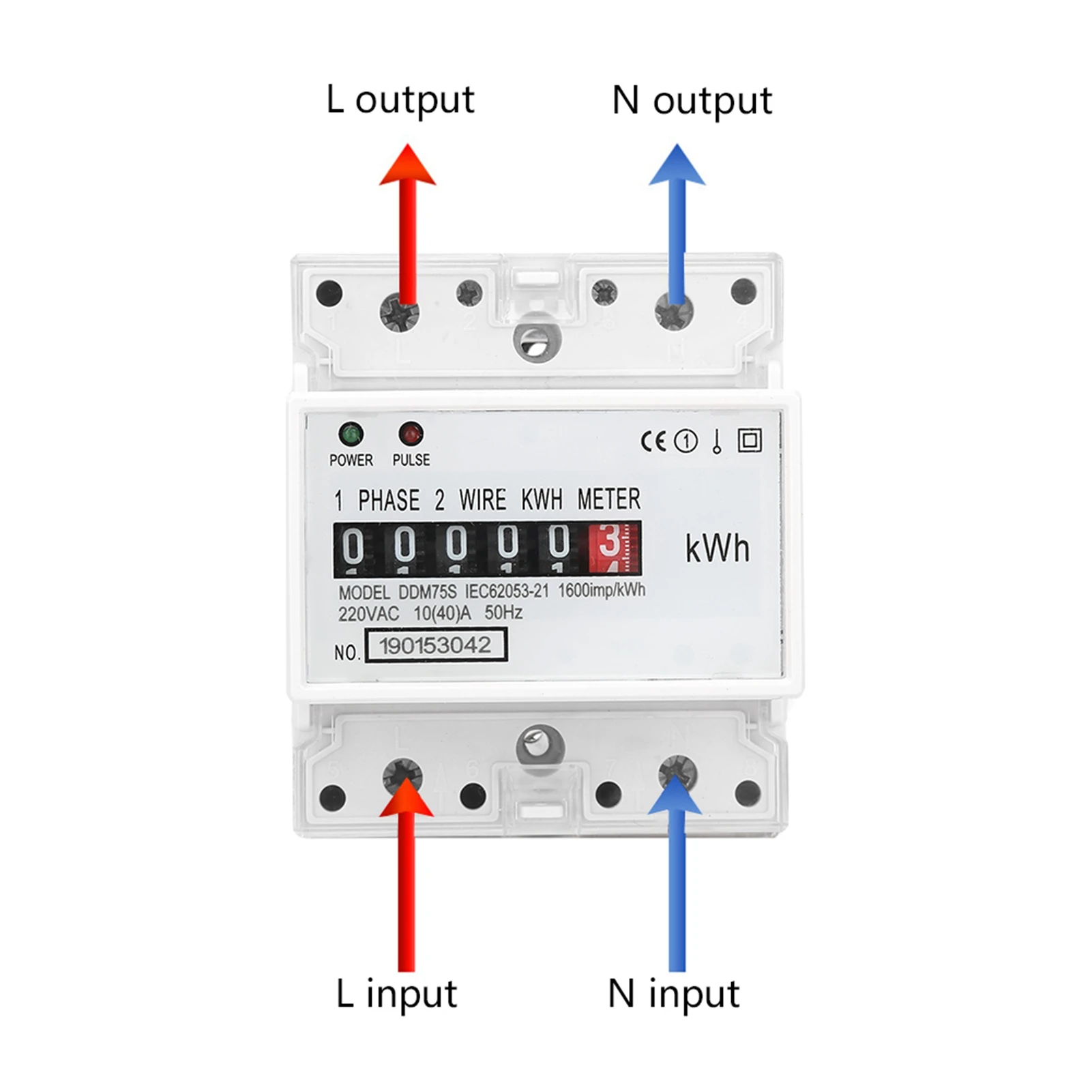 DDM75S 10-40A Single Phase 4P LED Din Rail Electricity Power Consumption Wattmeter Energy Meter