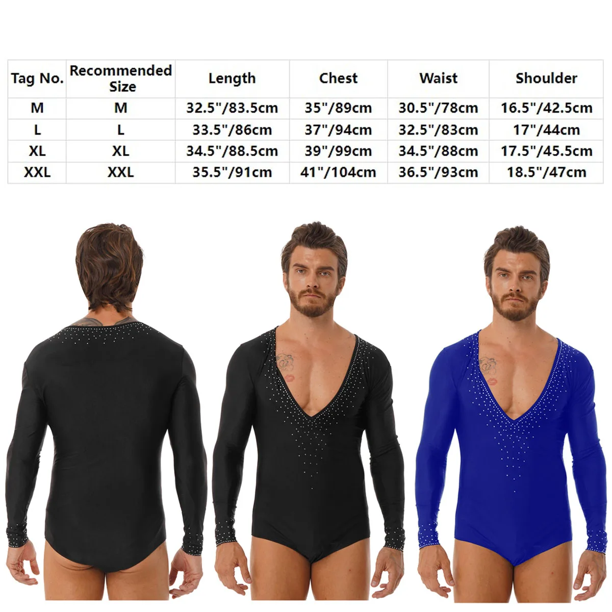 Mens Shiny Rhinestones ละติน Tango Dance เสื้อ Leotard Ballroom V คอเครื่องแต่งกายเต้นรำเต้นรำเสื้อ Bodysuit