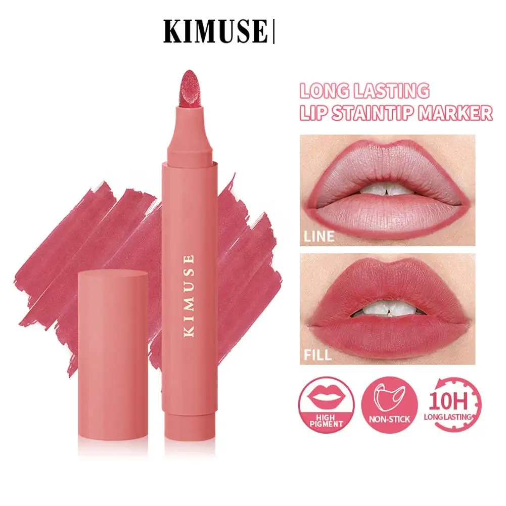 Lip Stain Marker Pen Liquid Dye Lip Tint Hydrating Waterproof Contour Effect Long Pen Lasting Lipstick Natural Pen Marker C V4B2