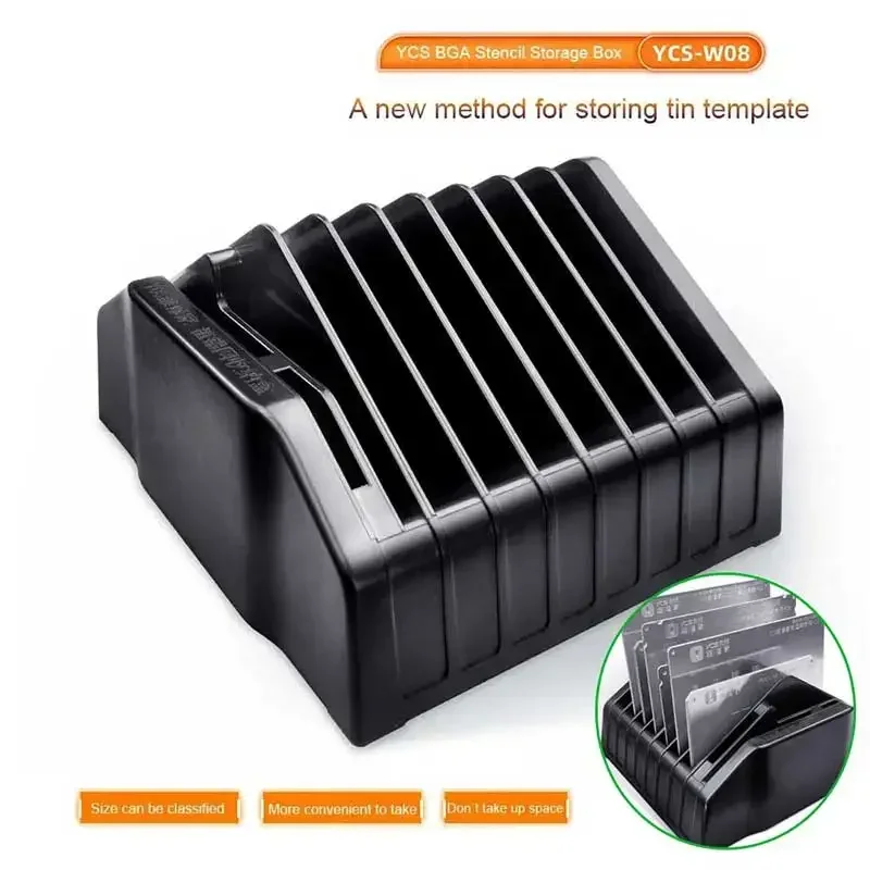 YCS-W08 Reballing Stencil Storage Box for Mobile Phone Mainboard Chip Rework Convenient Fast Access Tin Mesh Plastic Storage Box