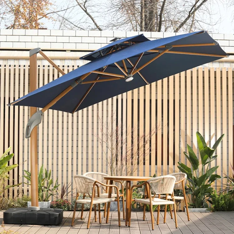 Outdoor Parasol Patio Garden Terrace Balcony Large Sunshade Umbrella Villa Pole LED Light Aluminum Alloy Side Pole Umbrella