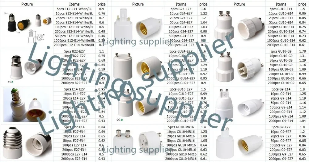 100 pièces E12 à E14 Adaptateur de prise LED B22-INDA E14-E27 E27E14 G24-E27 GU24-E27 GU10-E14 INDA MR16 G9-E14 convertisseur de base de lampe INDA