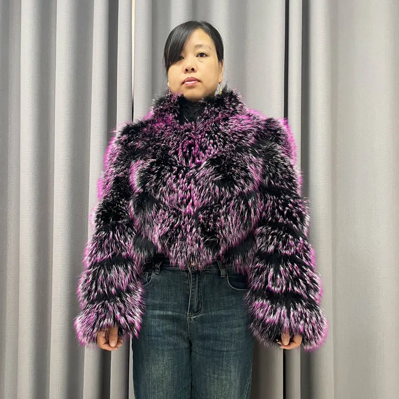 여성용 따뜻한 모피 재킷, 짧은 고품질 염색 진짜 너구리 모피 코트, 겨울 패션, 신상