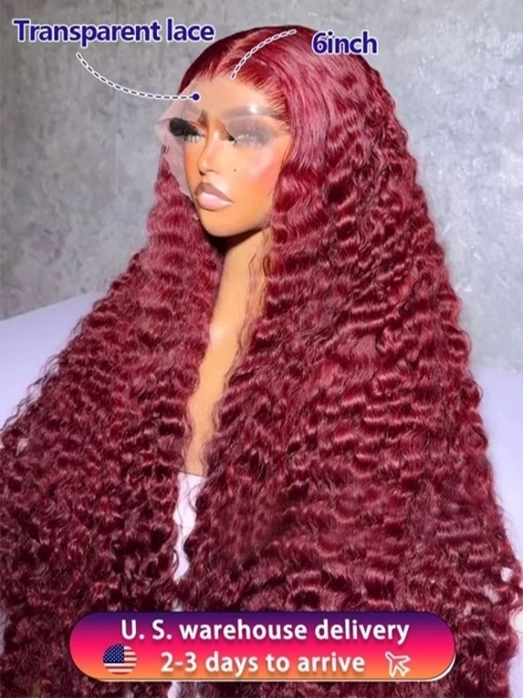

30 40 Inch 99J Burgundy 13x6 Hd Lace Frontal Human Hair Wig 13x5 Red Colored Curly Wigs Transparent Lace Frontal Deep Wave Wig