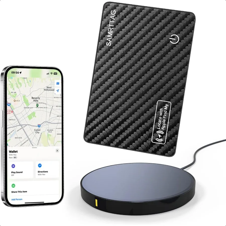 

Wallet Tracker Card Rechargeable Bluetooth Thin Finder Works with Apple Find My iOS Only Smart GPS Item Locator for Phone Keys