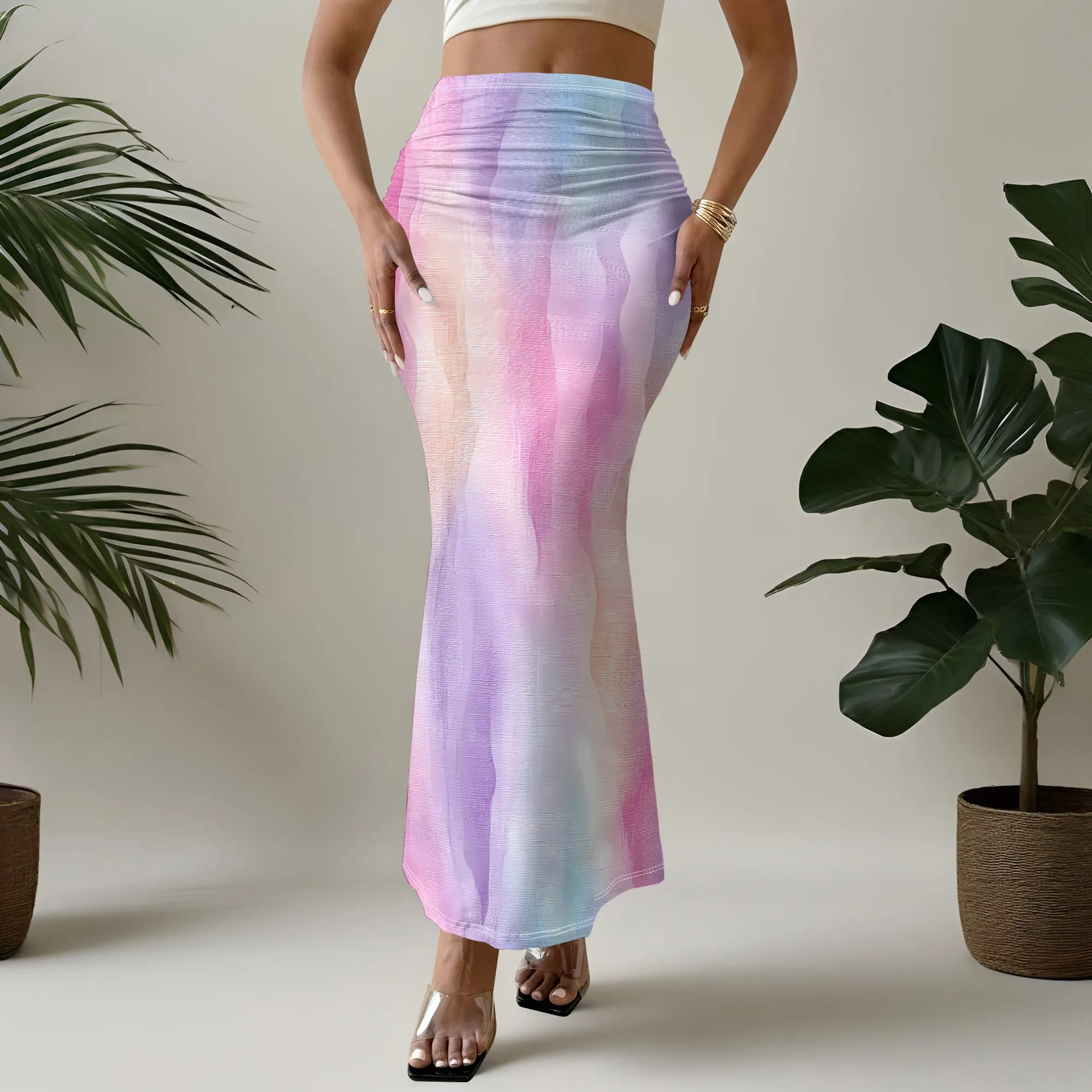 Tie Dye Print Skirt, Gradient Color Maxi Skirt, Bodycon Mermaid Skirt, Summer Beach Vacation Outfit, S-3XL