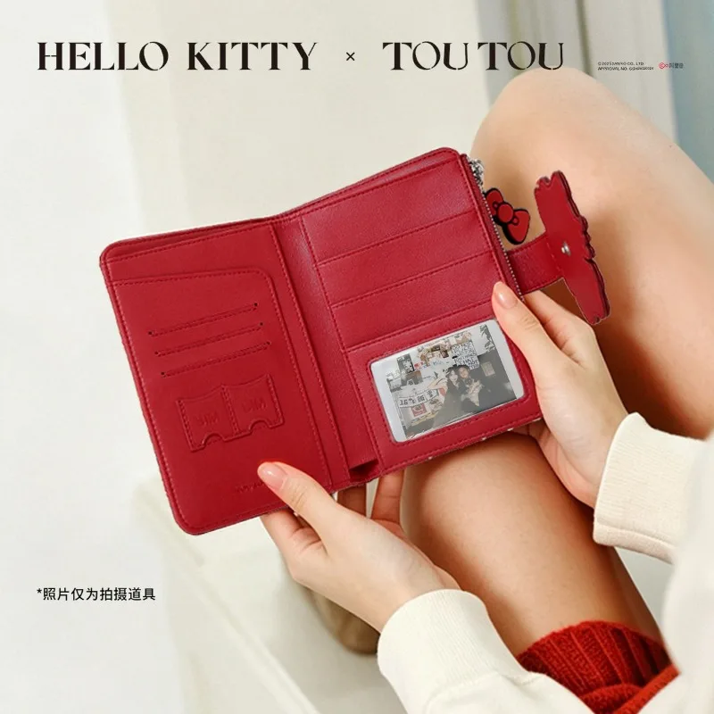 Kawaii Hello Kitty Folding Travel Passport Holder Wallet 2 in 1 Multi Functional Cute Anime Cartoon Women Portable Birthday Gift