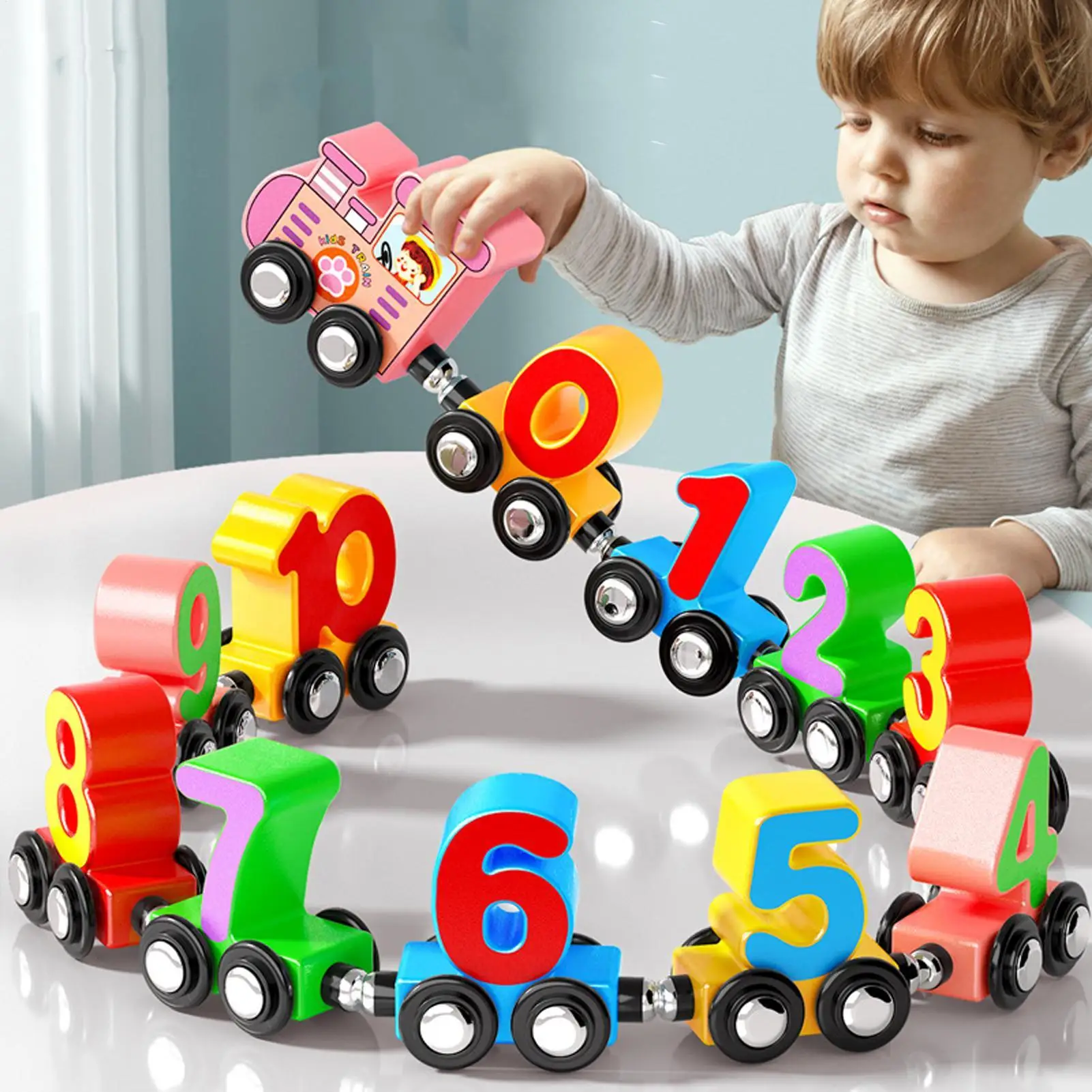 

Train Toys Magnetic Wooden Educational Toys Math Skill Train Assembly Blocks for Kids Boys Girls Birthday Travel Classroom