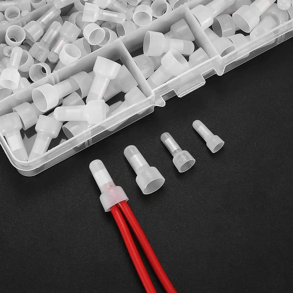200 Pcs White Nylon Closed End Crimp Connectors 22-16 16-14 12-10 AWG Wire Terminals Cap Kit For Electrical Cable