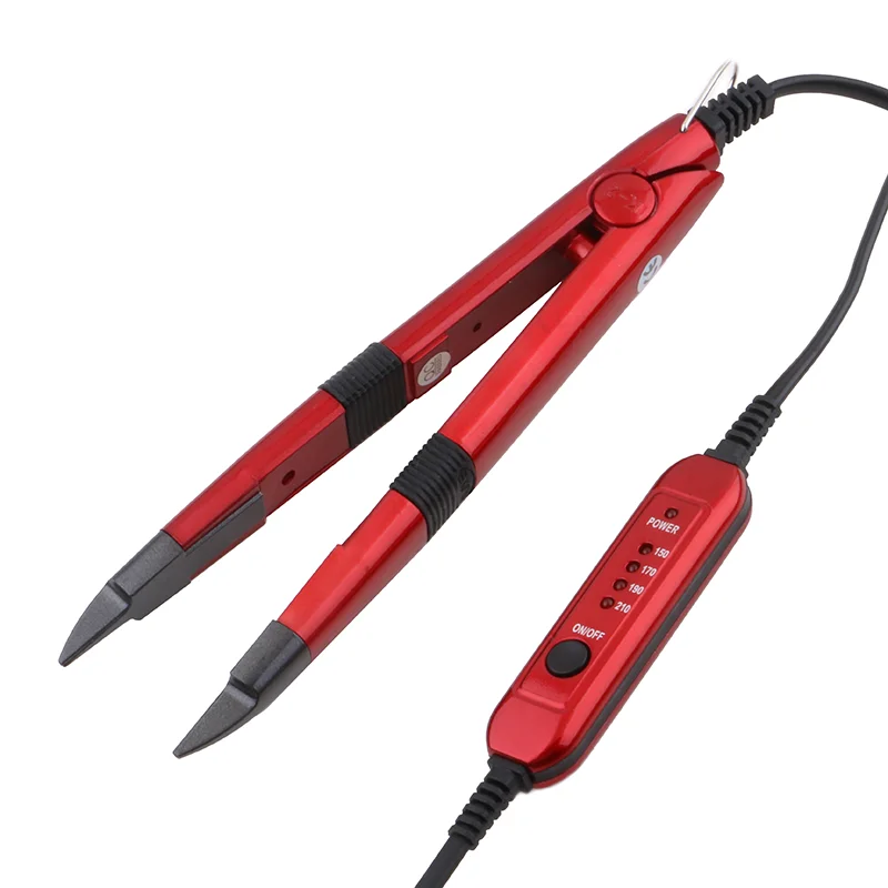 Mini Straight Flat Tip Hair Connector Red Color Keratin Melt Tools Hair Extension Iron With Temp. Control Box