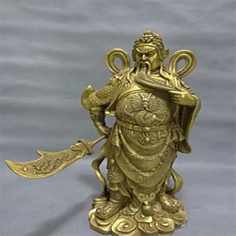 

14" Chinese Pure Brass Warrior Fly Dragon Sword GuanGong Guan Yu God Statue