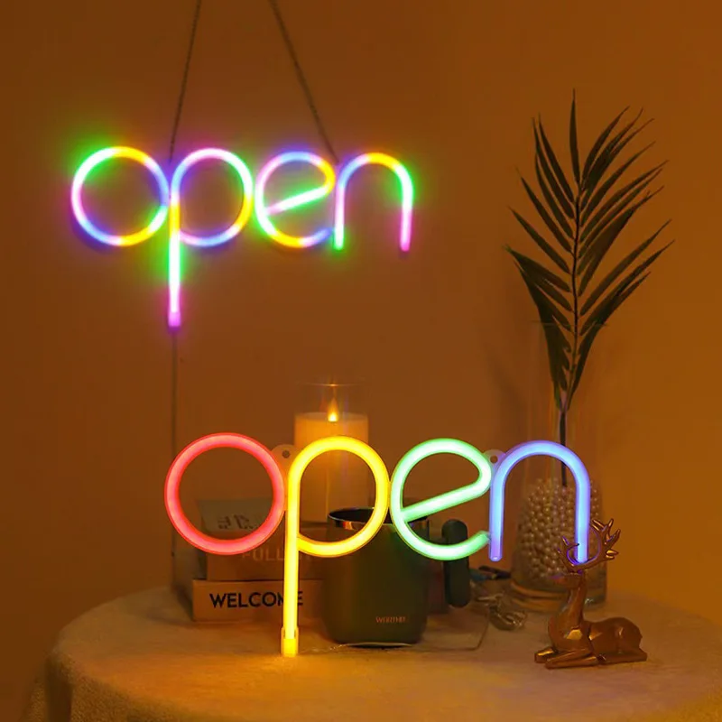 LED Neon Lamp Energy-saving OPEN Neon Sign Battery-operated OPEN Neon Sign Lamp Holiday Party Festive Prop Decorative