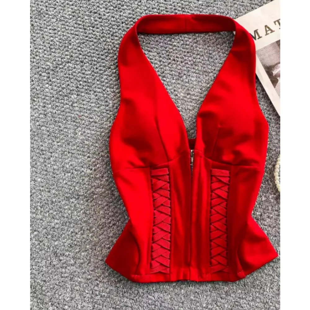 

Women Chic camis V-neck halter off shoulder Sexy Sleeveless autumn Fashion tank Tops Women Crop Top