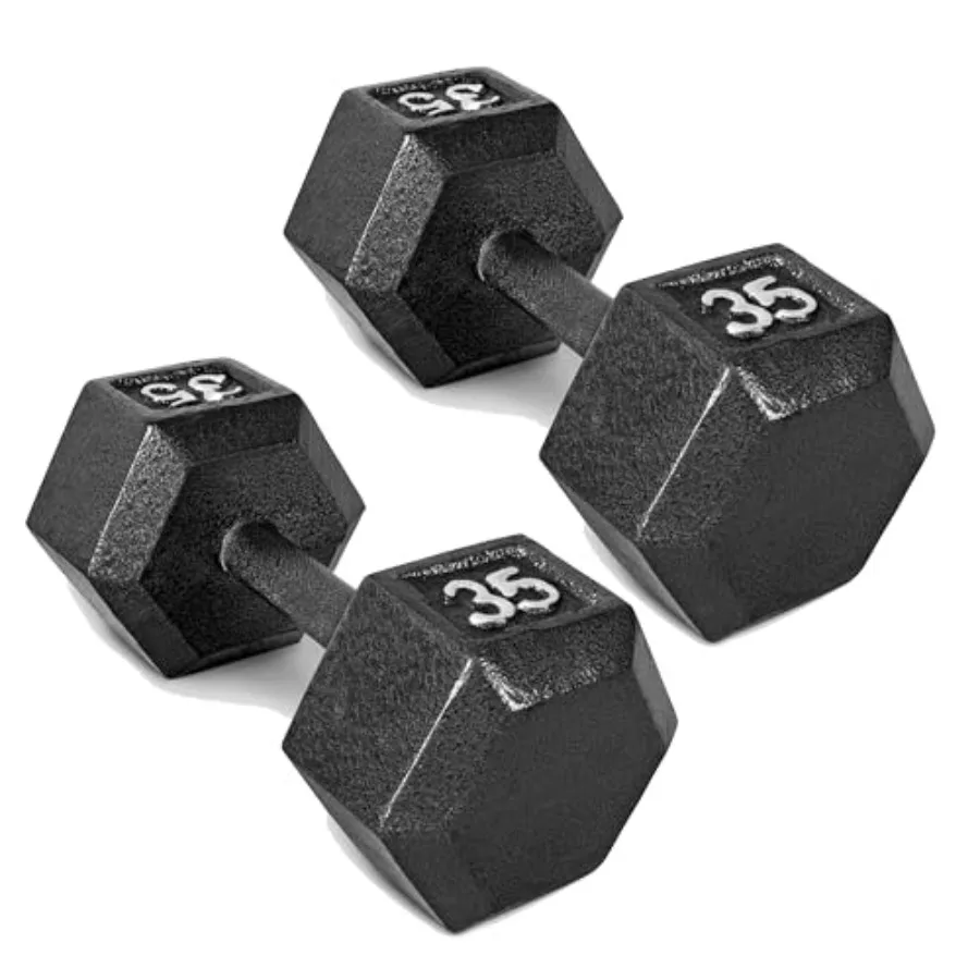 

35 LB Cast Iron Hex Dumbbell Hand Weight Pair in Black for Home Gym Strength Training with Durable Design