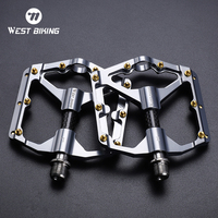 WEST BIKING 3 Bearings Bicycle Pedals Ultralight Carbon Fiber Axle Sleeve Aluminium MTB Road Bike Flat Pedals Cycling Accessory
