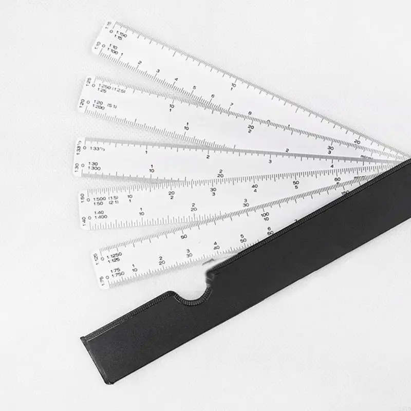 Plastic Fan Scale Ruler Multifunctionele BESCHRIJVING ENGINEER LIJNER METRIKKAAR METRIC REGERS KANTOOR VOORBEHOUDEN VOOR VROUWEN
