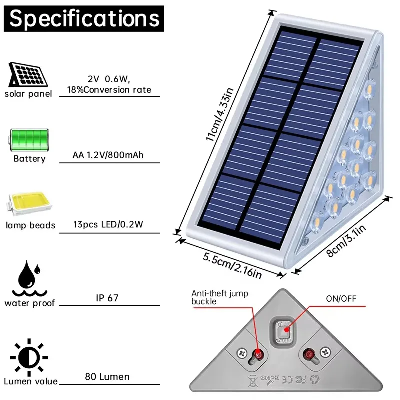 Anti-theft Solar LED Step Lamp IP67 Waterproof Outdoor Stair Light with Lens Garden Deck Path Landscape Decor Light
