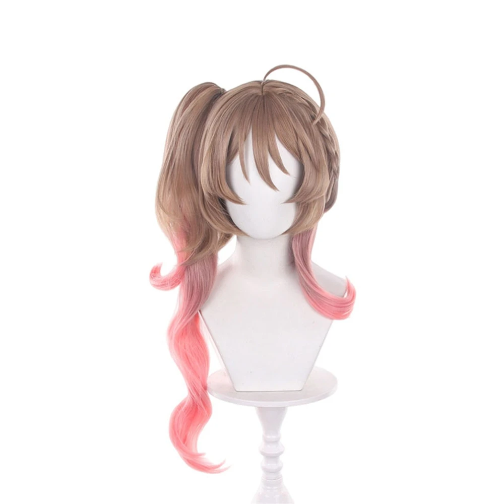 

Brown Pink Gradient Twin Tail Cosplay Wig Long Curly Synthetic Hair with Ahoge for Anime Party Halloween Costume Women