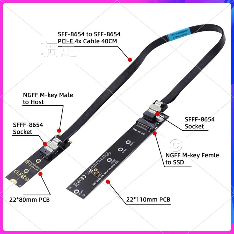 AP-NGFF M.2 NVME M-Key SSD Male To Female Extension Cable 40Cm With SFF-8654 Connector Adapter For Mainboard SSD 2280/22110