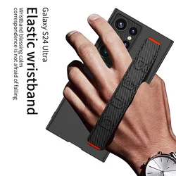 For Samsung Galaxy S25 S24 S23 S26 Ultra Case Ultra-Thin Skin-Friendly Bracket Wrist Strap Shockproof Protection Case Accessory
