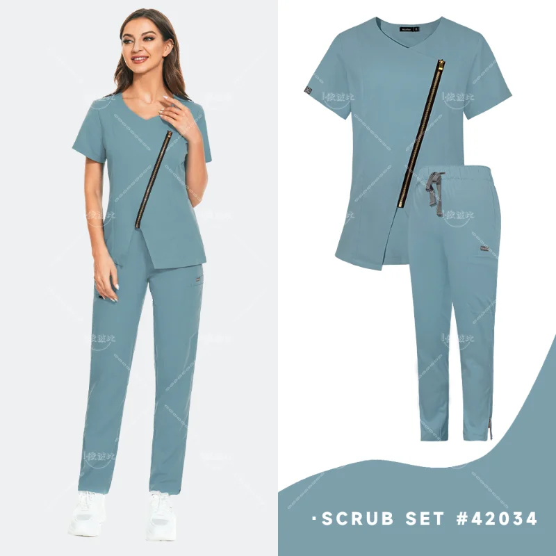 Operating Room Medical Uniforms Women Clothes Short Sleeve V-Neck Workers Scrub Uniforms Summer Uniformes Medical Accessories