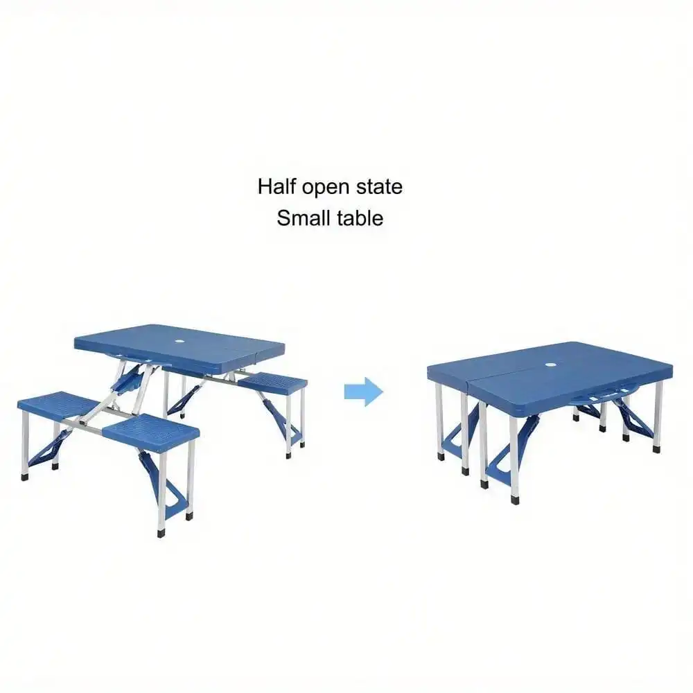 Aluminum & ABS Folding Camping Picnic Table /W 4 Chair Seats Portable Table Set