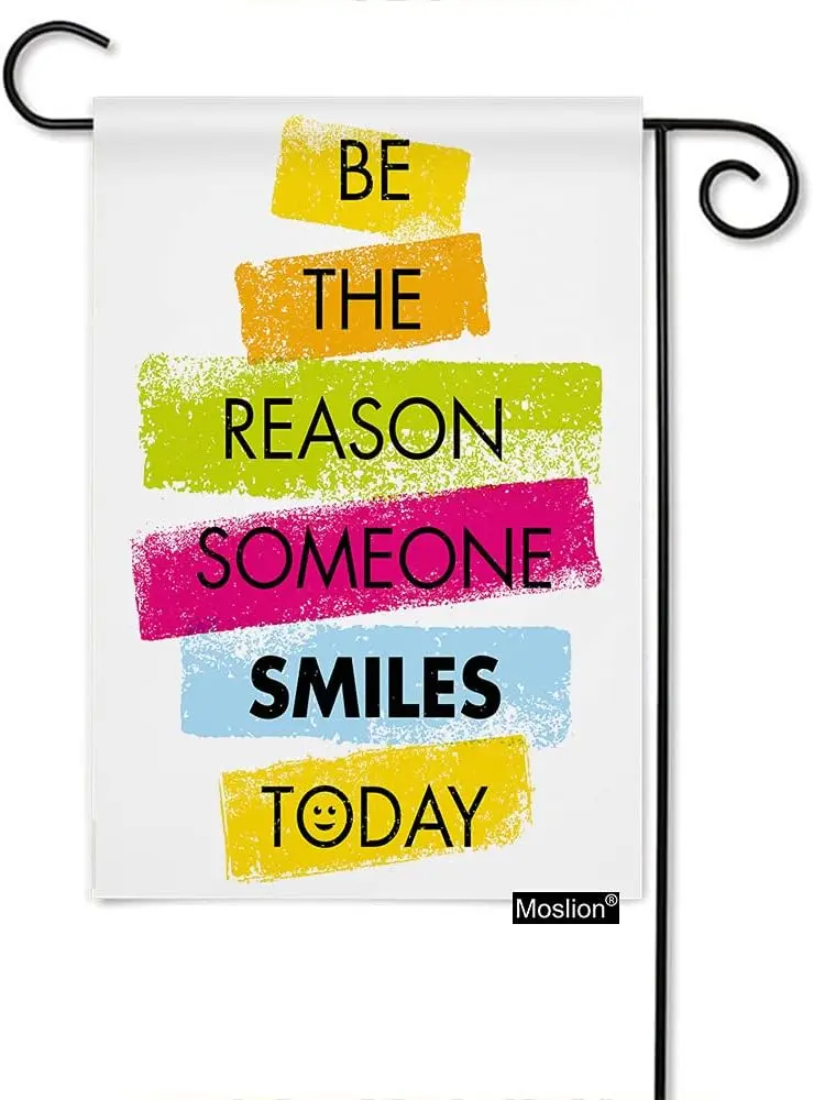 Moslion Be The Reason Someone Smiles Today Garden Flag 12.5x18 Inch Rainbow Color Motivational Quote Word Yard Flag Burlap Banne